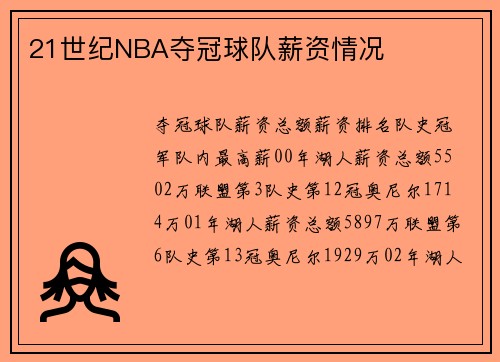 21世纪NBA夺冠球队薪资情况