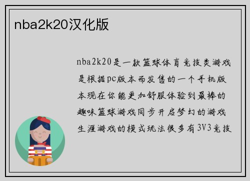nba2k20汉化版