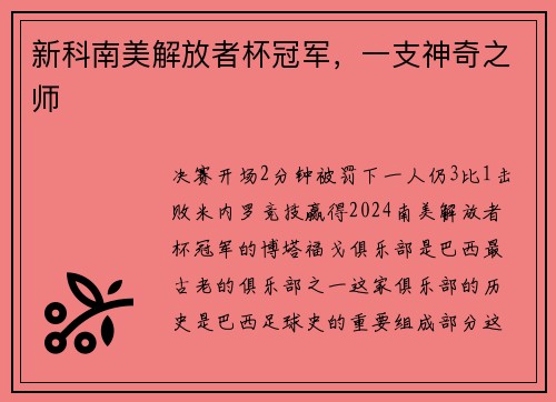 新科南美解放者杯冠军，一支神奇之师